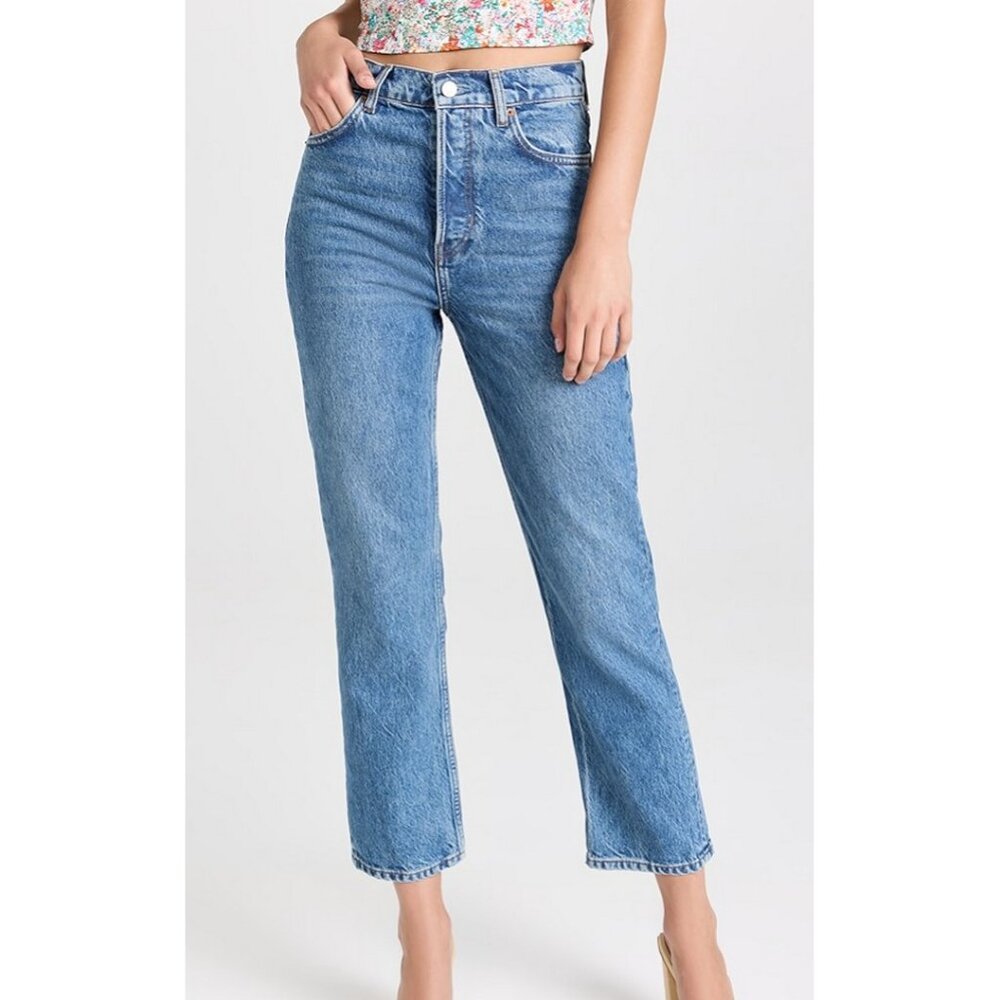 REFORMATION Cynthia High-Rise Straight Jeans Size 26 Medium Blue Non-Stretch